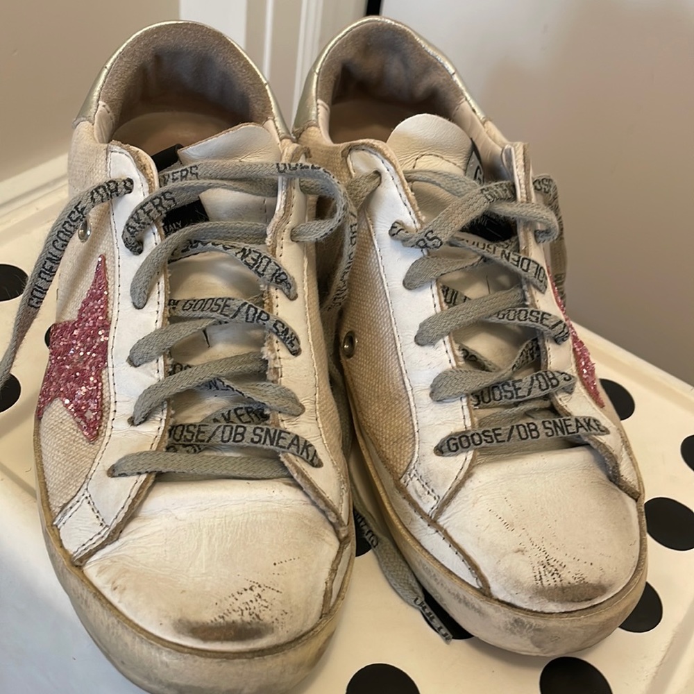 Golden Goose White and Pink Sneakers
